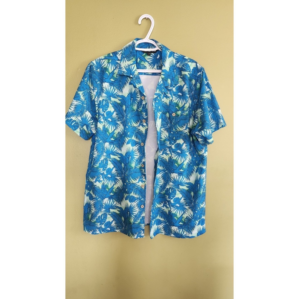 Boardsports USA Button Up Shirt  Floral Beach,parrot Blue/green Size‎ L